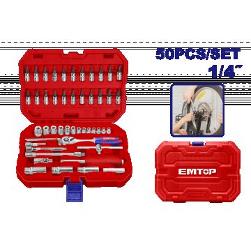 Set Tubulare cu Clichet 1/4″, 50 Componente, cu Cutie de Transport - ESKT14501, EMTOP
