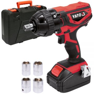Yato  YT-82804 - Masina de insurubat cu impact cu 1 acumulator Li-Ion 18 V 2 Ah patrat 1/2 inch 300 Nm - valiza plastic accesorii