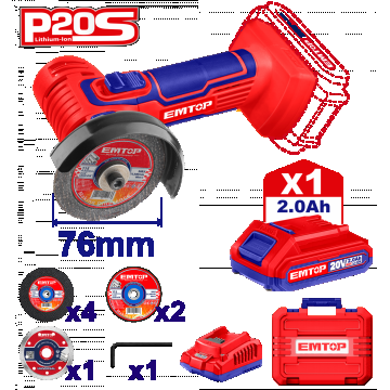 Mini Polizor Unghiular cu 1 Acumulator 2.0Ah, 76mm - ELAG76017, EMTOP