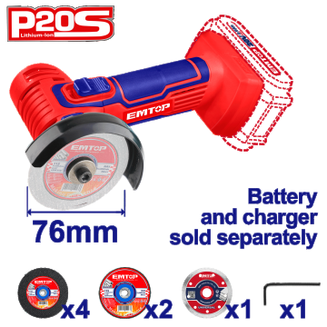 Mini Polizor Unghiular fără Acumulator și Încărcător, 76mm, 7 Discuri Incluse - ELAG7601, EMTOP Mini Polizor Unghiular fără Acumulator și Încărcător, 76mm, 7 Discuri Incluse - ELAG7601, EMTOP