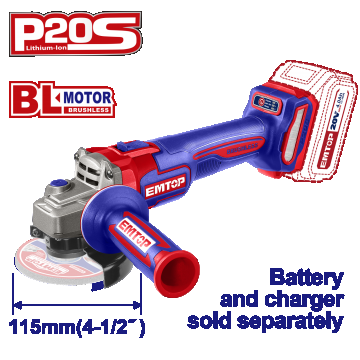 Polizor Unghiular Fără Acumulator și Încărcător, Motor Fără Perii (Brushless), 115mm - ELAG21154, EMTOP