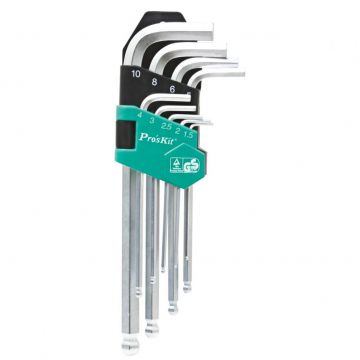 Set 9 chei imbus cu cap sferic HW-229B, otel crom-vanadiu, dimensiuni variate