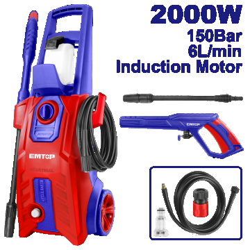 Aparat de Spălat cu Presiune 2000W, 150 Bar, 6L/min, Furtun 5m - EHPW2001, EMTOP