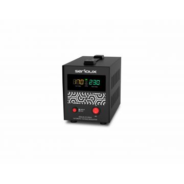 Stabilizator de tensiune Serioux Relay 101-500VA, putere 500VA/300W, tip releu, transformator toroidal, interval tensiune intrare 150V ~ 260V, interval frecvența intrare 45Hz ~ 65Hz, tensiune de ieșire 230V, precizie de ieșire +4,-8%, priza: 1x Schuko,