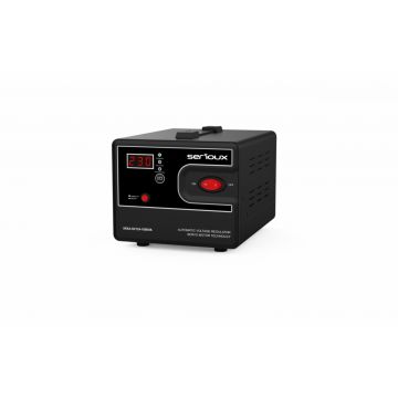 Stabilizator de tensiune Serioux Servo 124-1000VA, putere 1000VA/600W, tip servo motor, transformator toroidal+ Servo motor, interval tensiune intrare 150V ~ 260V, interval frecvența intrare 45Hz ~ 65Hz, tensiune de ieșire 230V, precizie de ieșire ±3%,