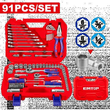 Trusă de Scule și Accesorii - 91 Componente cu Cutie de Transport - EHTS00911, EMTOP
