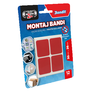 Banda adeziva pre-taiata Bondit, acril, 26 x 30 mm, 12 bucati/blister