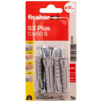 Diblu din nailon cu surub Fischer SX Plus, 10 x 50 mm, 5 bucati