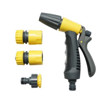 Set pistol de stropit reglabil cu 2 conectori 1/2 si adaptor 1/2-3/4 pentru furtun gradina , Cod: DISPT60 , Brand: CROWNMAN