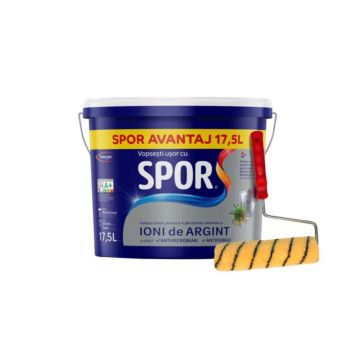 Vopsea superlavabila interior Spor, cu Ioni de Argint, alb, 17.5 l + trafalet