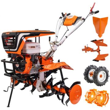 Ruris  915ACC - Motosapa General Engine - 15 CP 750-1100 mm 3 viteze (2 inainte + 1 inapoi) benzina fara plumb roti cauciuc rarita plug reversibil roti metalice