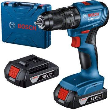 Bosch  GSB 185-LI - Masina de gaurit si insurubat cu percutie cu 2 acumulatori Li-Ion 18 V 2 Ah 50 Nm motor fara perii led iluminare valiza plastic