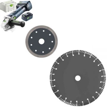 Festool  AGC 18-125 5.0 EBI-Plus - Polizor unghiular cu 2 acumulatori Li-Ion 18 V 5 Ah 125 mm valiza speciala + Festool - TL-D125 PREMIUM - Disc diamantat de taiere continuu 125x22.2x1.2 mm taiere uscata + Festool - ALL-D 125 PREMIUM - Disc diamantat de