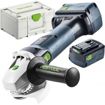 Festool  AGC 18-125 5.0 EBI-Plus - Polizor unghiular cu 2 acumulatori Li-Ion 18 V 5 Ah 125 mm valiza speciala
