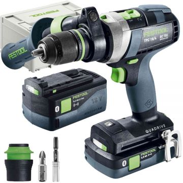 Festool  QUADRIVE TPC 18/4 52/40 I-Plus - Masina de gaurit si insurubat cu percutie cu 2 acumulatori Li-Ion 18 V 4/5.2 Ah 75 Nm motor fara perii mandrina detasabila valiza speciala accesorii