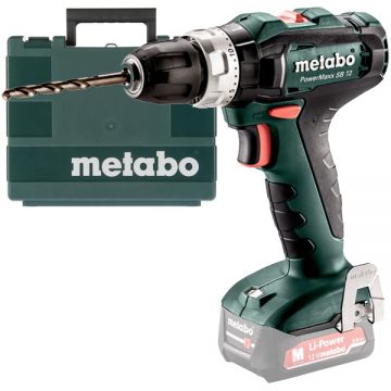Metabo  PowerMaxx SB 12 - Masina de gaurit si insurubat cu percutie fara acumulatori si incarcator Li-Ion 12 V - Ah 40 Nm led iluminare valiza plastic