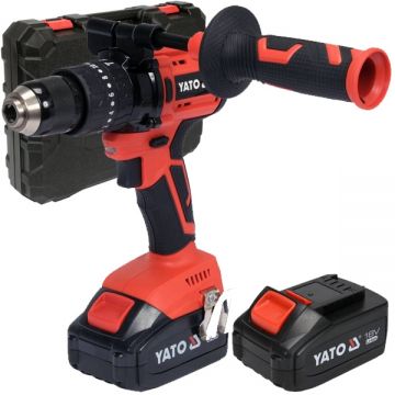 Yato  YT-82791 - Masina de gaurit si insurubat cu percutie cu 2 acumulatori Li-Ion 18 V 3 Ah 75 Nm motor fara perii led iluminare valiza plastic