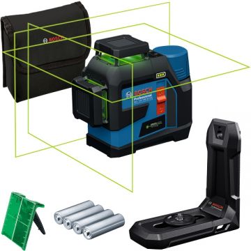 Bosch  GLL 12V-100-33 CG - Nivela laser cu linii 30 m +/-0.3 mm/m 3 linii laser fascicul verde proiectie 360 grade suport perete geanta textila