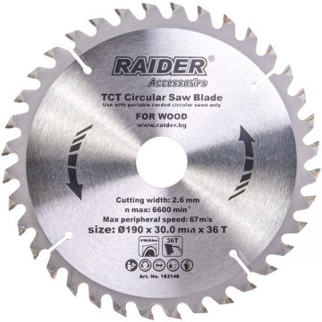 Raider  163146 - Panza fierastrau circular lemn 190x30x2.6 mm 36 dinti
