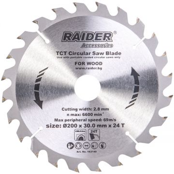 Raider  163149 - Panza fierastrau circular lemn 200x30x2.8 mm 24 dinti