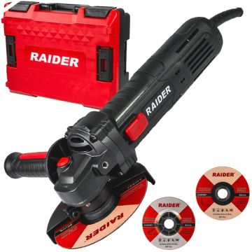 Raider  RDP-AG79 - Polizor unghiular cu fir 900 W 125 mm pornire lina valiza plastic accesorii