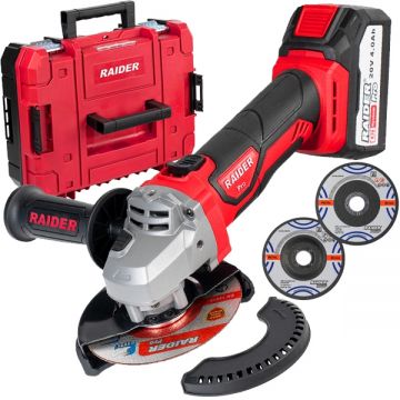 Raider  RDP-SPAG20 - Polizor unghiular cu 1 acumulator Li-Ion 20 V 4 Ah 125 mm valiza plastic accesorii