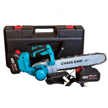 Drujba cu acumulatori 48V 2Ah lama 34cm lant 12m/s 2 baterii incarcare 180min Mustang