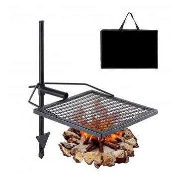 Gratar pivotant pentru foc de tabara, otel, plasa diamant, reglabil, detasabil cu geanta, 675x405x710 mm, 3.5 kg, 6 kg sarcina