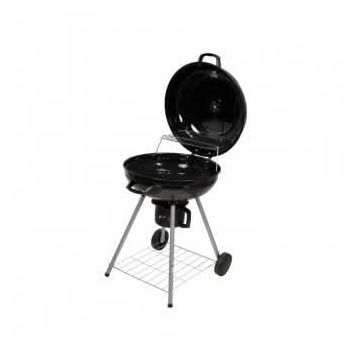 Gratar rotund pe carbune cu capac, 57 cm, termometru, otel vopsit, raft inferior, roti, grosime 3 mm