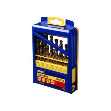 IRWIN Set de burghie spiralate 19 piese HSS Co cilindrice (1-10 mm)