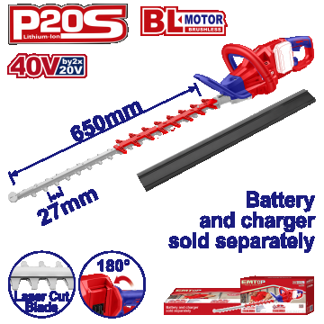 Trimmer Gard Viu Lama 650mm ELHT40028, Motor Fara Perii, Viteza 3600 spm, Fara Acumulator si Incarcator