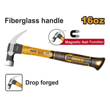 INGCO Ciocan de tâmplar 450 g cu mâner din fibră de sticlă magnetic INGCO Ciocan de tâmplar 450 g cu mâner din fibră de sticlă magnetic