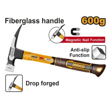 INGCO Ciocan de tâmplar 600 g cu mâner din fibră de sticlă magnetic