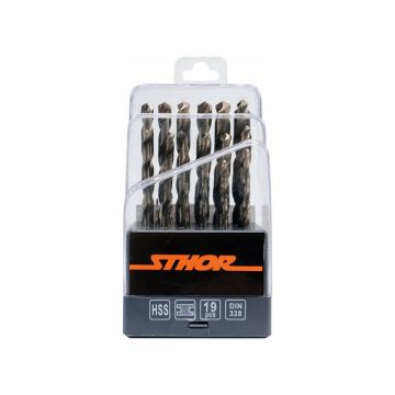 STHOR Set de burghie spiralate 19 piese 1,0-13,0 mm HSS