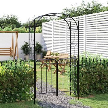 Gossi arcada de gradina cu poarta, negru, 108x45x235 cm otel