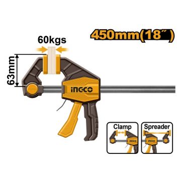 INGCO Clemă rapidă cu o singură mână 450 x 63 mm