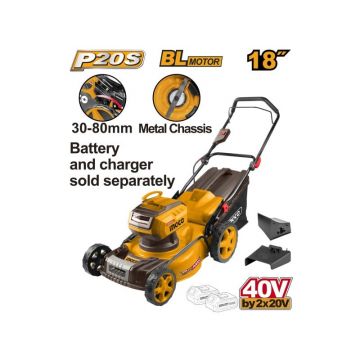 INGCO Mașină de tuns iarbă fără fir 460 mm 2 x 20 V fără perie (fără acumulator și încărcător)