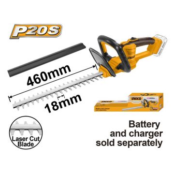 INGCO Trimmer pentru gard viu fără fir 460 mm 20 V (fără acumulator și încărcător)