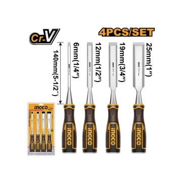 Set tăietor lemn INGCO 4 bucăți cu mâner din plastic 6-25 mm