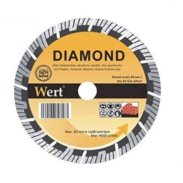 Disc diamantat segmentat turbo pentru fierastrau circular, taiere beton, zidarie, piatra Wert 2713-125, O125x22.2 mm