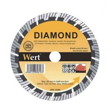 Disc diamantat turbo, taiere beton, zidarie, piatra Wert 2713-115, O115x22.2 mm