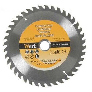 Disc pentru fierastrau circular tip TCT, taiere lemn Wert 2540-180, O180 x 22.2 mm