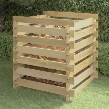 Gossi compostor de gradina din sipci, 90x90x90 cm, lemn de pin tratat