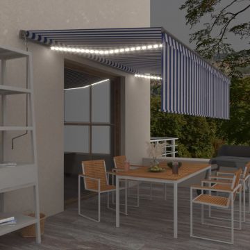 Gossi copertina automata cu stor&led&senzor de vant albastru/alb 5x3m