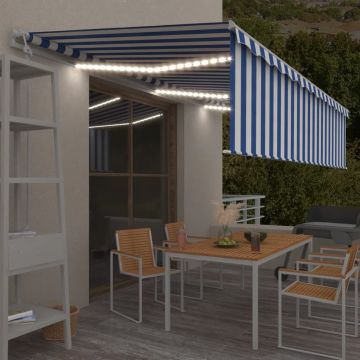 Gossi copertina automata cu stor&led&senzor vant, albastru/alb, 6x3 m
