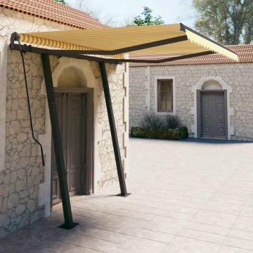 Gossi copertina retractabila automat cu stalpi, galben&alb 3,5x2,5 m