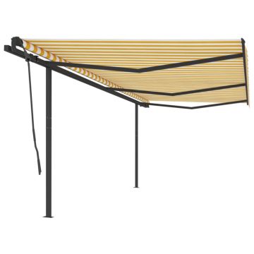 Gossi copertina retractabila manual cu stalpi, galben & alb, 6x3,5 m