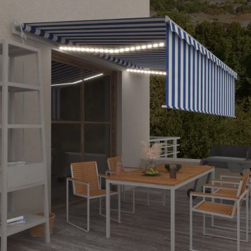 Gossi copertina retractabila stor&led&senzor vant, albastru/alb, 5x3m
