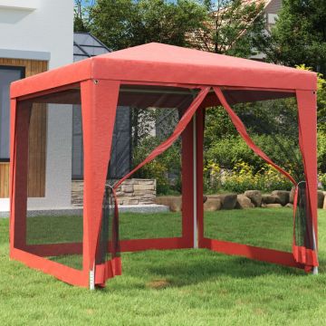 Gossi cort de petrecere cu 4 pereti din plasa, rosu, 2,5x2,5 m, hdpe