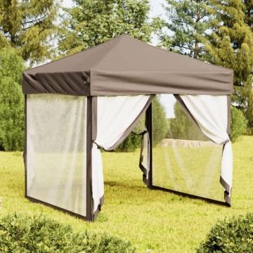 Gossi cort pliabil pentru petrecere, pereti laterali, taupe, 2x2 m